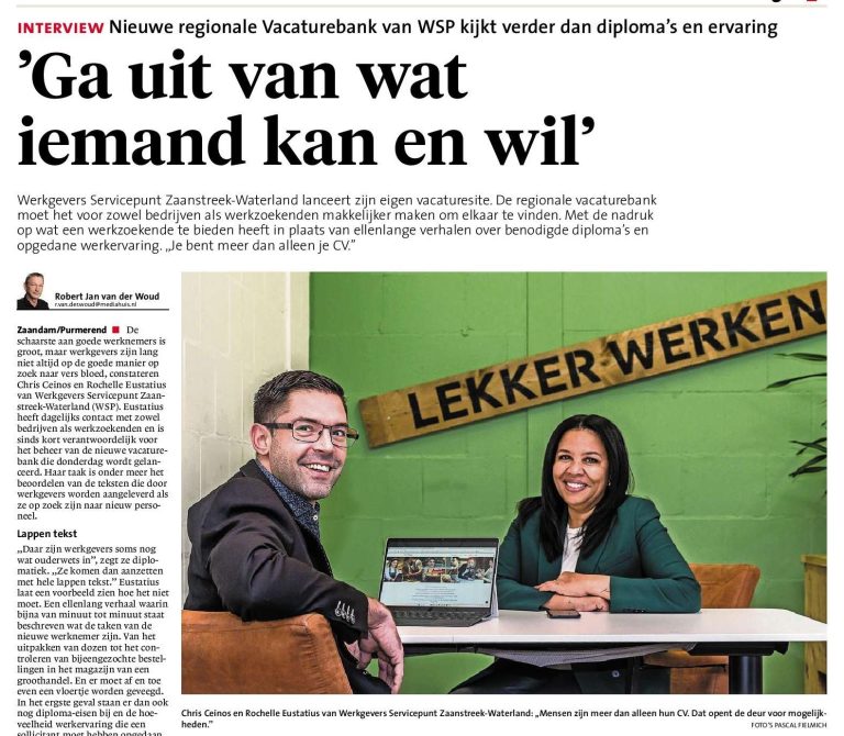 Artikel NHD over Vacaturebank: ‘Ga uit van wat iemand kan en wil’