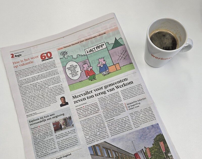 foto: Krant NHD waarin artikel 'Meevaller zeven ton'.